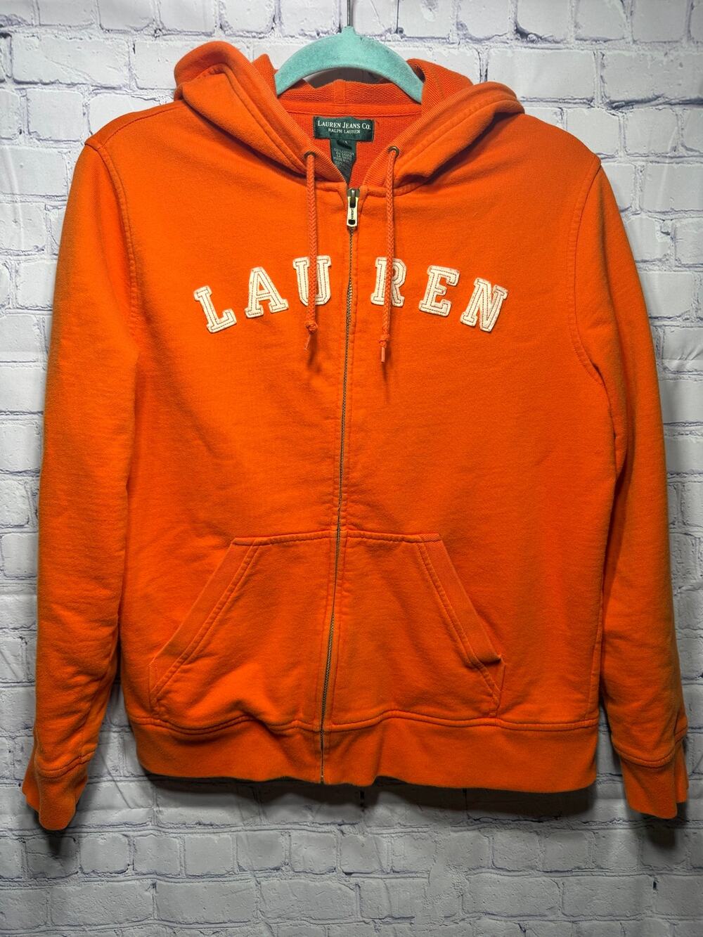 Lauren Jeans Co Ralph Lauren Womens VTG Full Zip Hooded Sweatshirt Orange Sz M